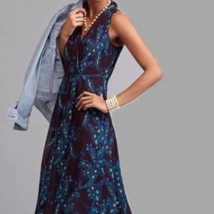 CABI Women’s TREASURE DRESS Plum Blue Paisley Floral Sleeveless Dress 8 NEW